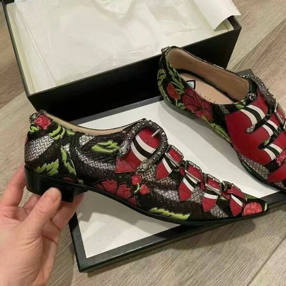 NIB Authentic Gucci Susan Kingsnake Floral Brocade Jacquard Oxfords - Picture 1 of 4